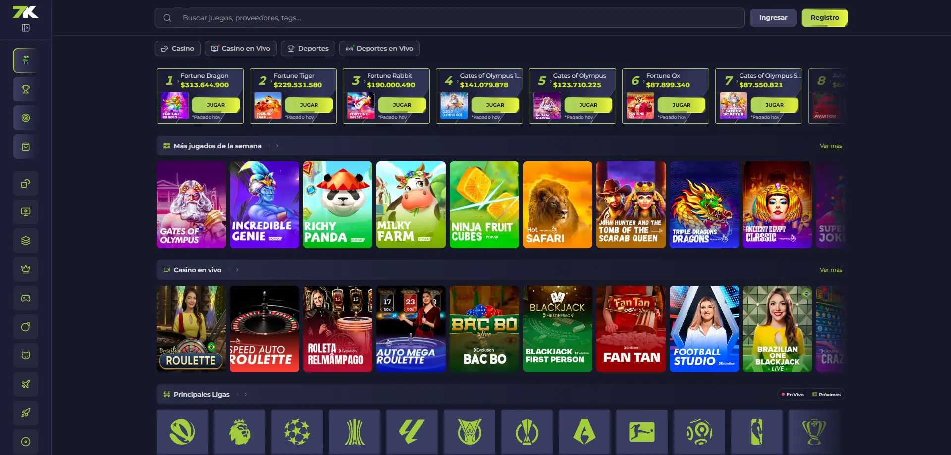 Tragamonedas y juegos de casino en Bet7k Casino online