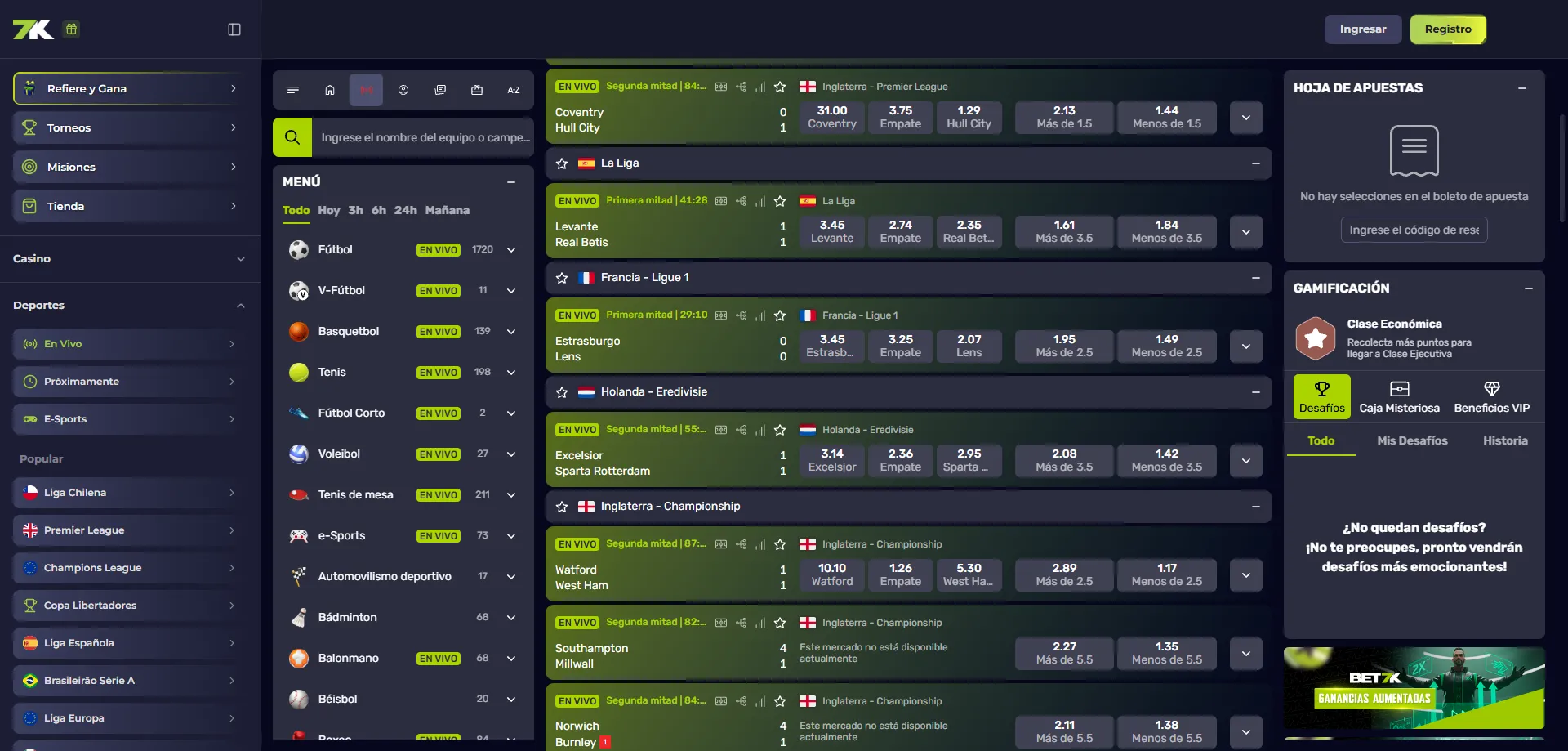 Apuestas deportivas en Bet7k Casino — fútbol, eSports y más