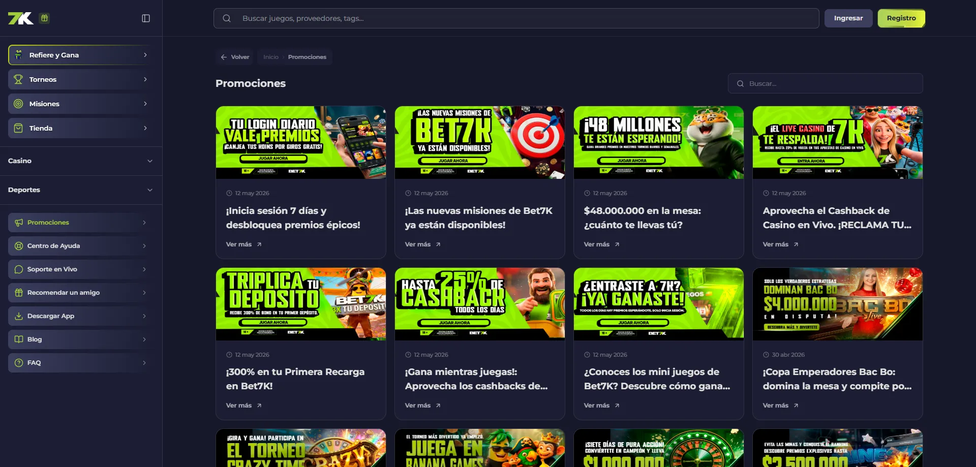 Bono cashback 5% en Bet7k Casino — promociones para jugadores